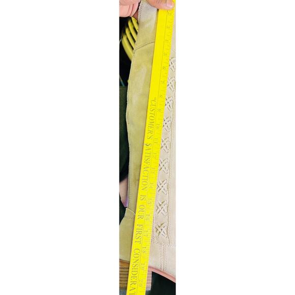 🤍 Vince Camuto Over The Knee Boots Beige Suede Size 7.5M Lace Detail Tall Chic - Picture 9 of 9